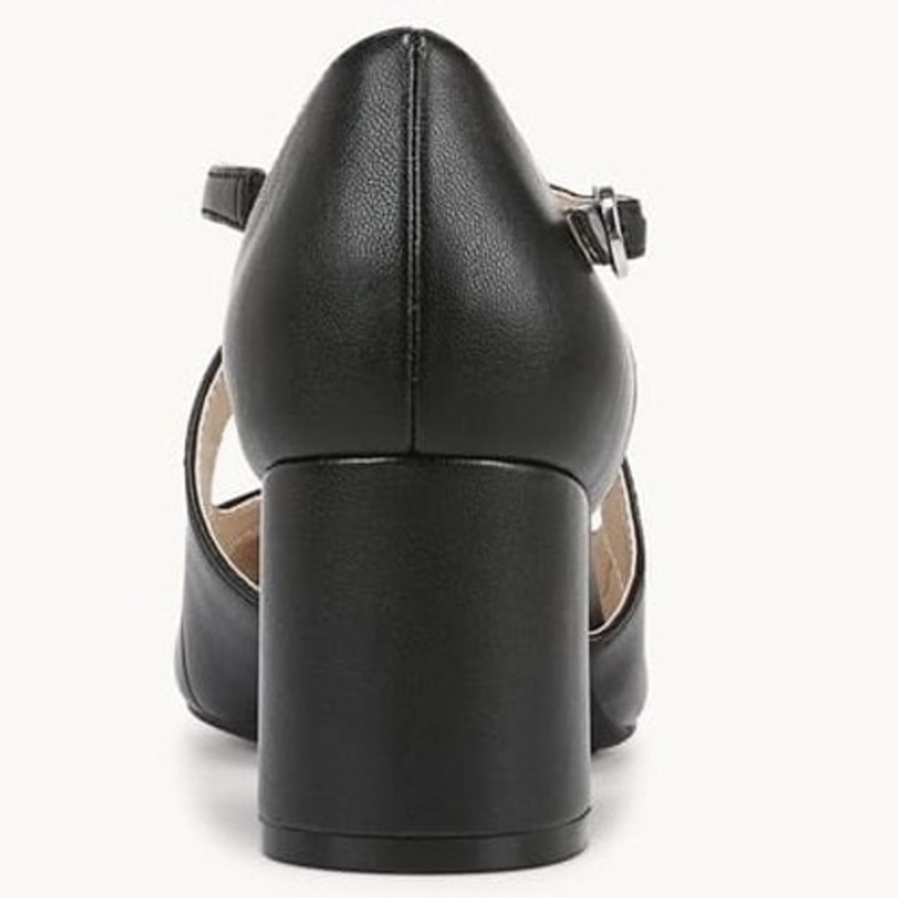 LifeStride Tracy Sz 8W Black Faux Leather Strappy Block Heel Pumps Wide NEW - Picture 7 of 11